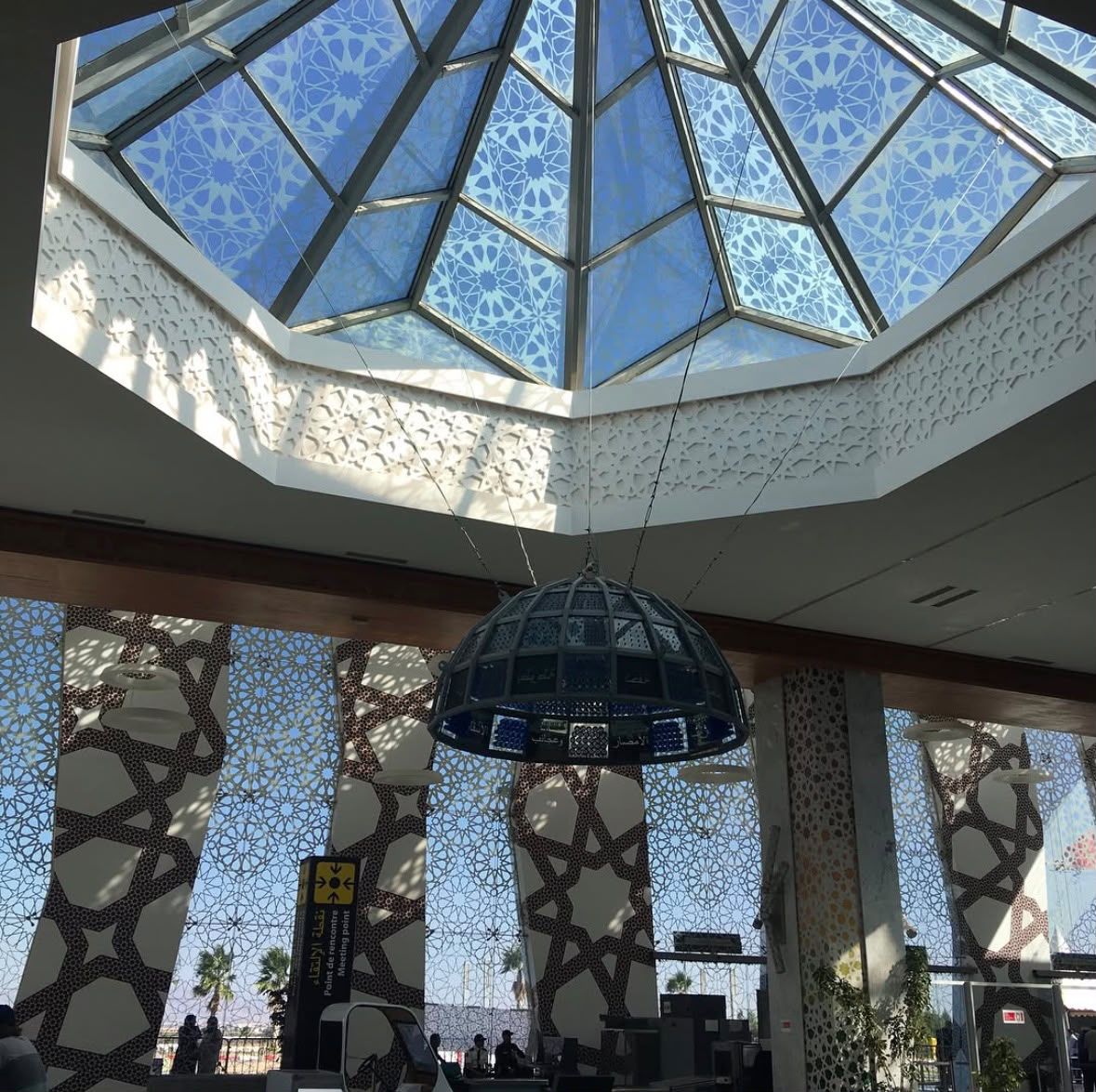 Star-motif glass dome ceiling inside Fès–Saïss Airport terminal