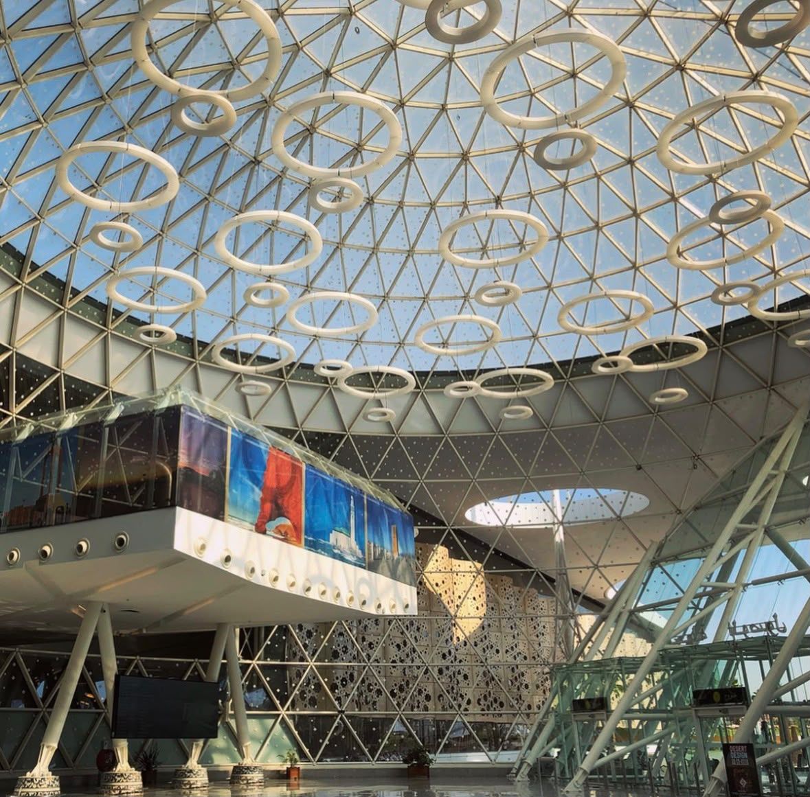 Glass dome ceiling inside Marrakech Menara Airport terminal