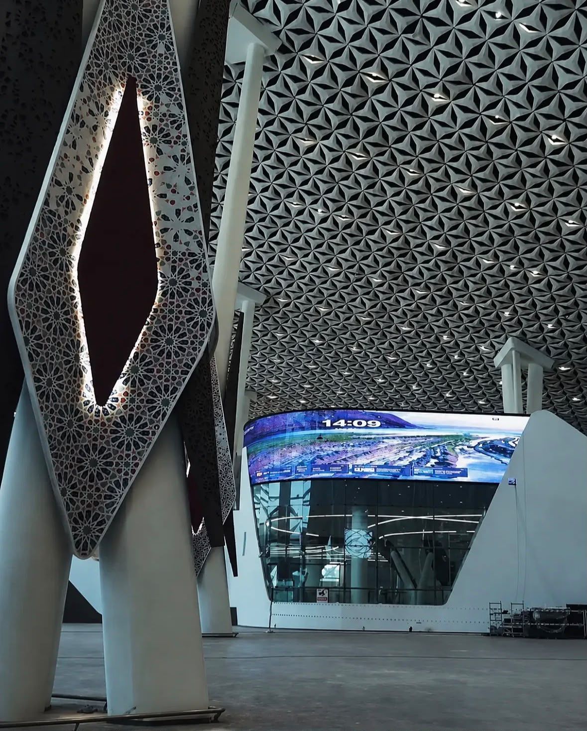 Triangulated ceiling inside the new Rabat–Salé Airport terminal